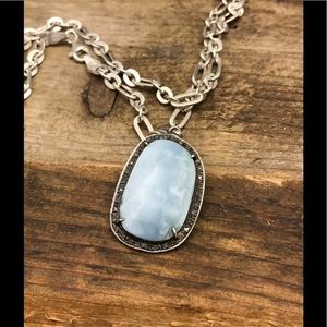 Peruvian opal with diamonds on silver necklace